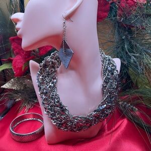 Silver Chain Bracelet, earrings and bracelet.